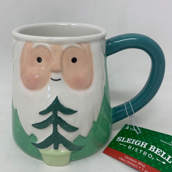 NWT Sleigh Bell Bistro green white Santa Elf Mug coffee tea cup Ceramic 18 oz - Picture 1 of 6